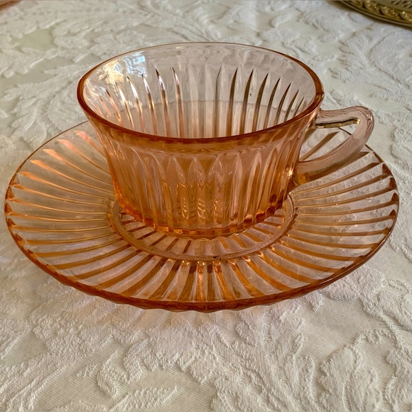 Pink Depression Glass Cup and Saucer - Picture 9 of 9